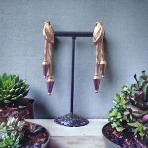 Vintage Signed FRANCOIS Gold Tone Textured Intricate Drop Clip-On Women Earrings